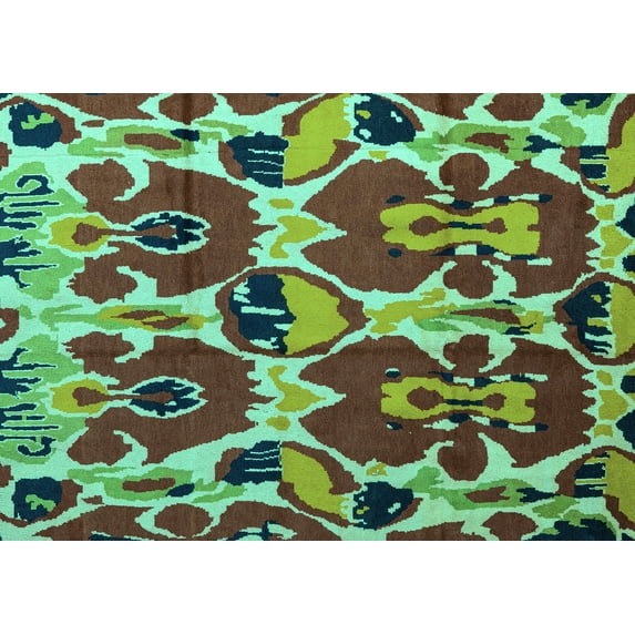 Ahgly Company Machine Washable Indoor Rectangle Abstract Turquoise Blue Modern Area Rugs, 5' x 8'