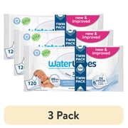 (3 pack) WaterWipes Sensitive Newborn & Baby Wipes, 99.9% Water, Unscented & Hypoallergenic, 120 Wipes