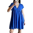 thumbnail image 5 of MAWCLOS Femmes Mini Robes Couleur Unie T-Shirt Robe Manches Courtes Robe de Soleil Casual Été V Cou Bleu Profond S, 5 of 5
