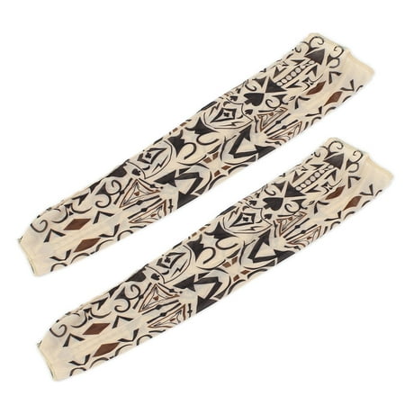 Lady Black Fake Temporary Tribal Tattoo Stretch Arm Sleeve Khaki 2