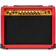 LyxPro 40 Watt Electric Guitar Amplifier | Combo Solid State Studio Amp with 8” 4-Ohm Speaker, Custom EQ Controls, Drive, Delay, ¼” Passive/Active/Microphone Inputs, Aux In & Headphone Jack - Red