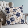 thumbnail image 4 of Pillow Covers 26x26 Set of 2, Navy Indigo Florals Throw Pillow Covers Decorative Couch Cushion Cover, Farmhouse Botanical Peonies Leaves Microfiber Soft Square Pillowcases for Bedroom Living Room, 4 of 9