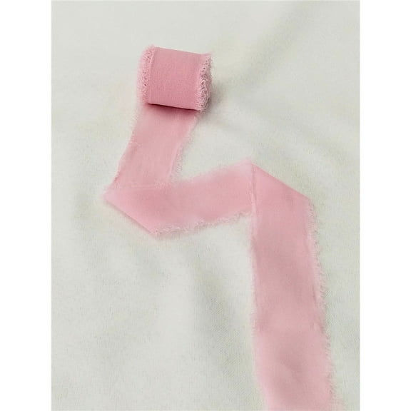 Peach pink Chiffon Ribbon Rolls, 4cm x 5m, Chiffon Silk Ribbon with Fringe for Bridal Bouquets Wedding Invitations Floral Arrangements Gift Wrapping Home Decor