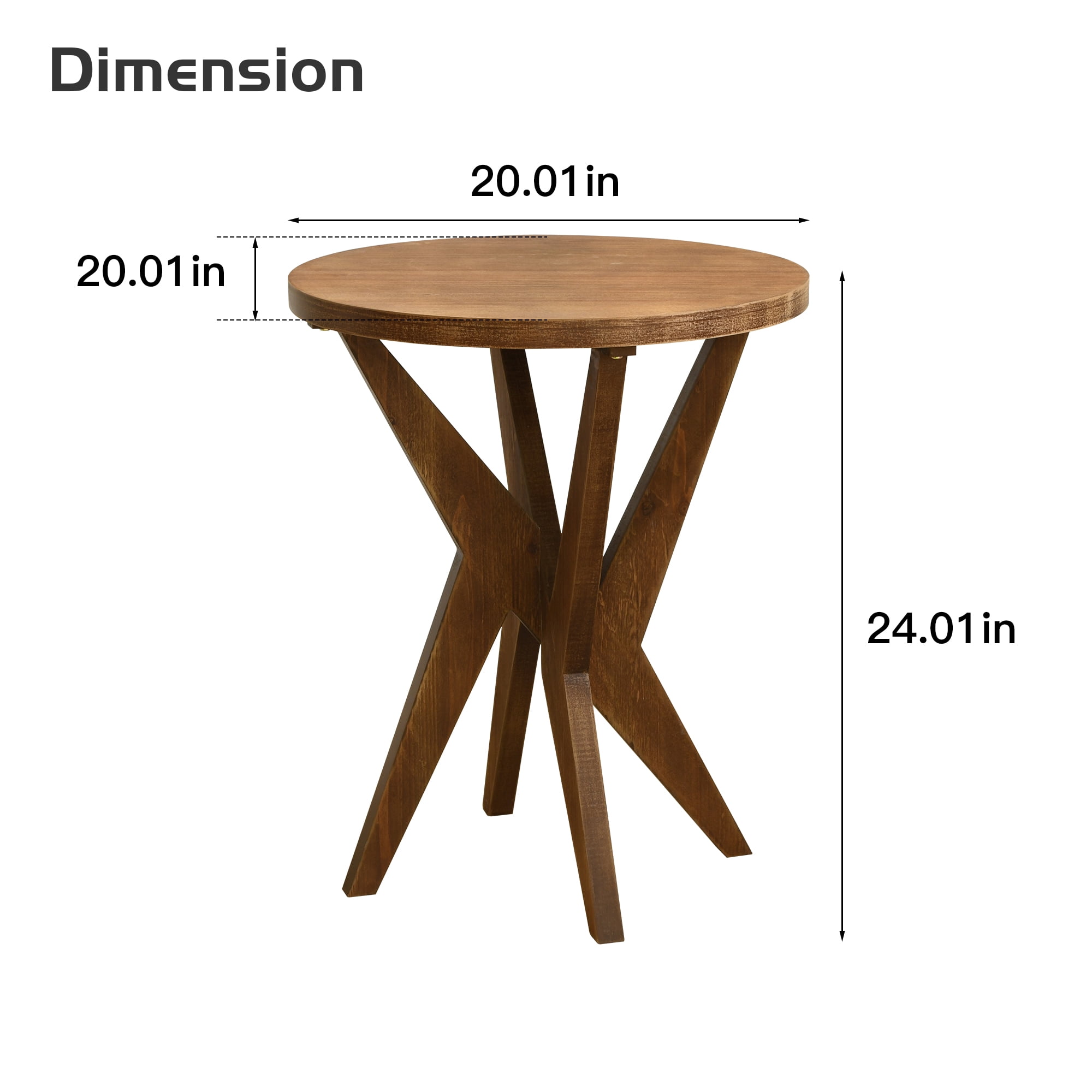 Set of 2 Round End Table 24'' High Side Table with Cross Legs, Mid Century Modern Accent Bedside Table for Living Room, Balcony, Bedroom or Small Spaces, Raw Walnut
