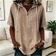 thumbnail image 4 of Neewe Womens Full Zip Shirts Short Short Sleeve Summer Cotton Linen V Neck Collared Stripes Casual Hoodie Wear, 4 of 6