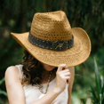 thumbnail image 2 of OOOUM Woven Cowboy Hat For Men Women Head Buckle Chin Strap Sun Hat Festival Outdoor Vacation Cowgirl Hat Khaki, 2 of 6