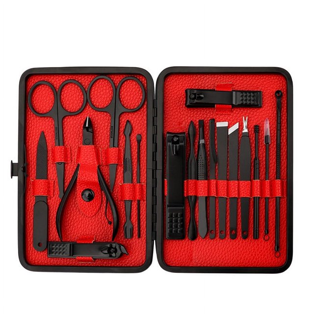 Set de Manicura, 18 Piezas Cortaúñas Kit de Pedicura Kit de Cuidado de Uñas Kit de Manicura Herramientas Profesionales Regalo para Hombres Mujeres Amigos y Padres (Negro y Rojo)