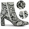 thumbnail image 2 of Unique Bargains Women's Pointed Toe Snake Print Chunky Heel Ankle Boots, 2 of 7