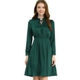 thumbnail image 1 of INSPIRE CHIC Robe Midi Trapèze en Satin pour Femme à Col Noué, 1 of 5