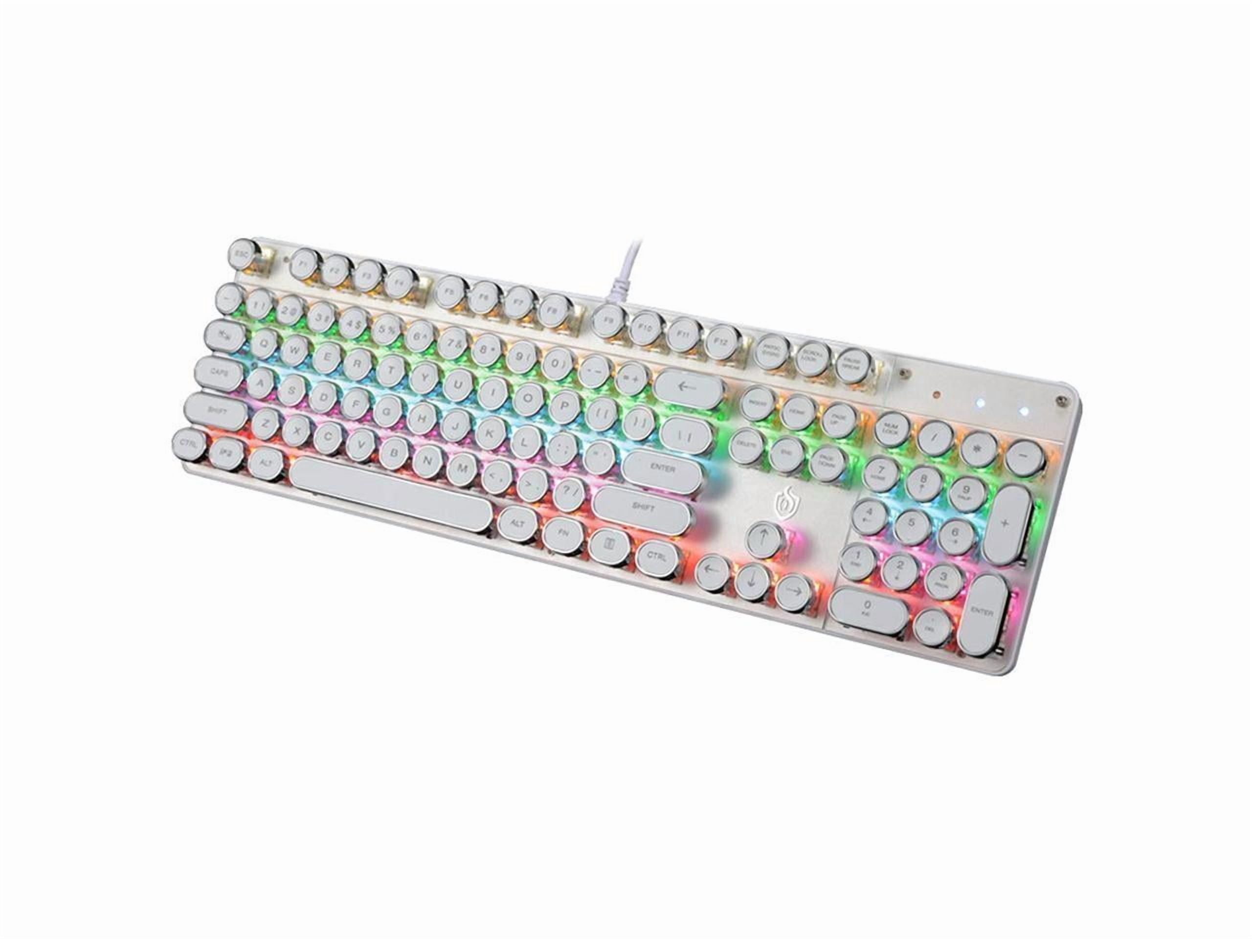 Mechanical Gaming Keyboard Typewriter Rainbow RGB Backlit Keyboard 104 Retro Round Keycaps Wired Mechanical Keyboard Blue Switch for Desktop Computer PC