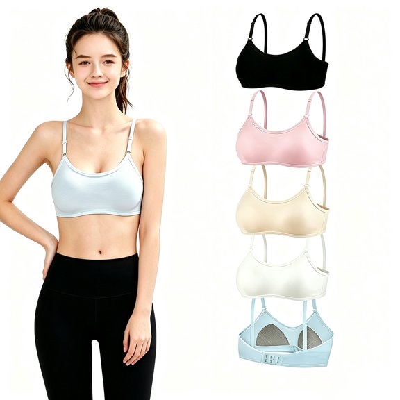 Cotton Wireless Light Padded Sports Bra for Girls 5 Pack Adjustable Strap Teen 10-16