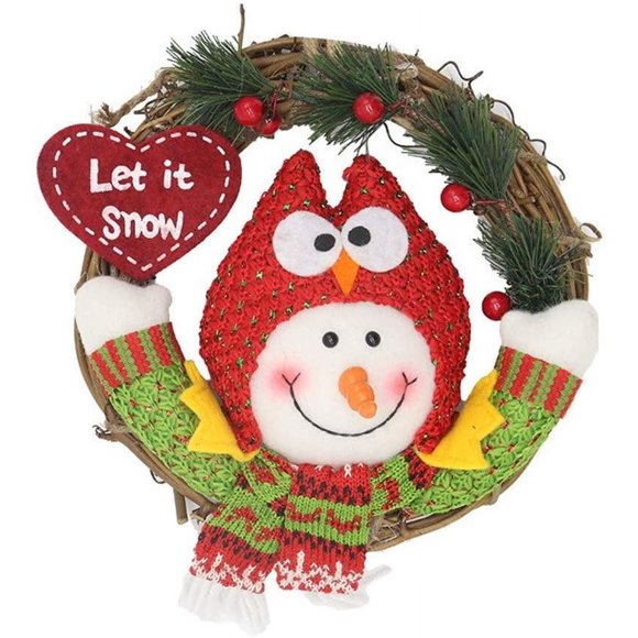 Merry Christmas Wreath Santa Claus Snowman Reindeer Dolls Artificial Rattan Hanging Ornaments Home Wall Window Kitchen Hall Decor, Snowman With Hands Up, 20 * 24cm