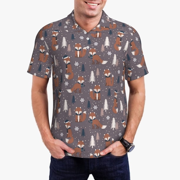 Fotbe Snowflake Fox Camiseta Polo de Golf para Hombre con Estampado – Camisa Deportiva Transpirable con Cuello Abotonado-XX-Large