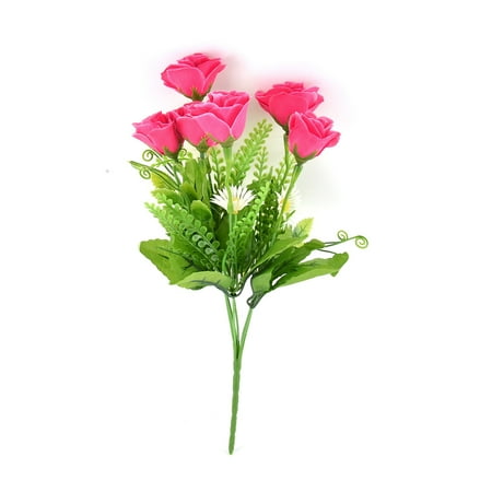 Décor Partie Mariage Boutons Rose 6 Têtes Bouquet Fleurs Artificielles Rouges Bouquet