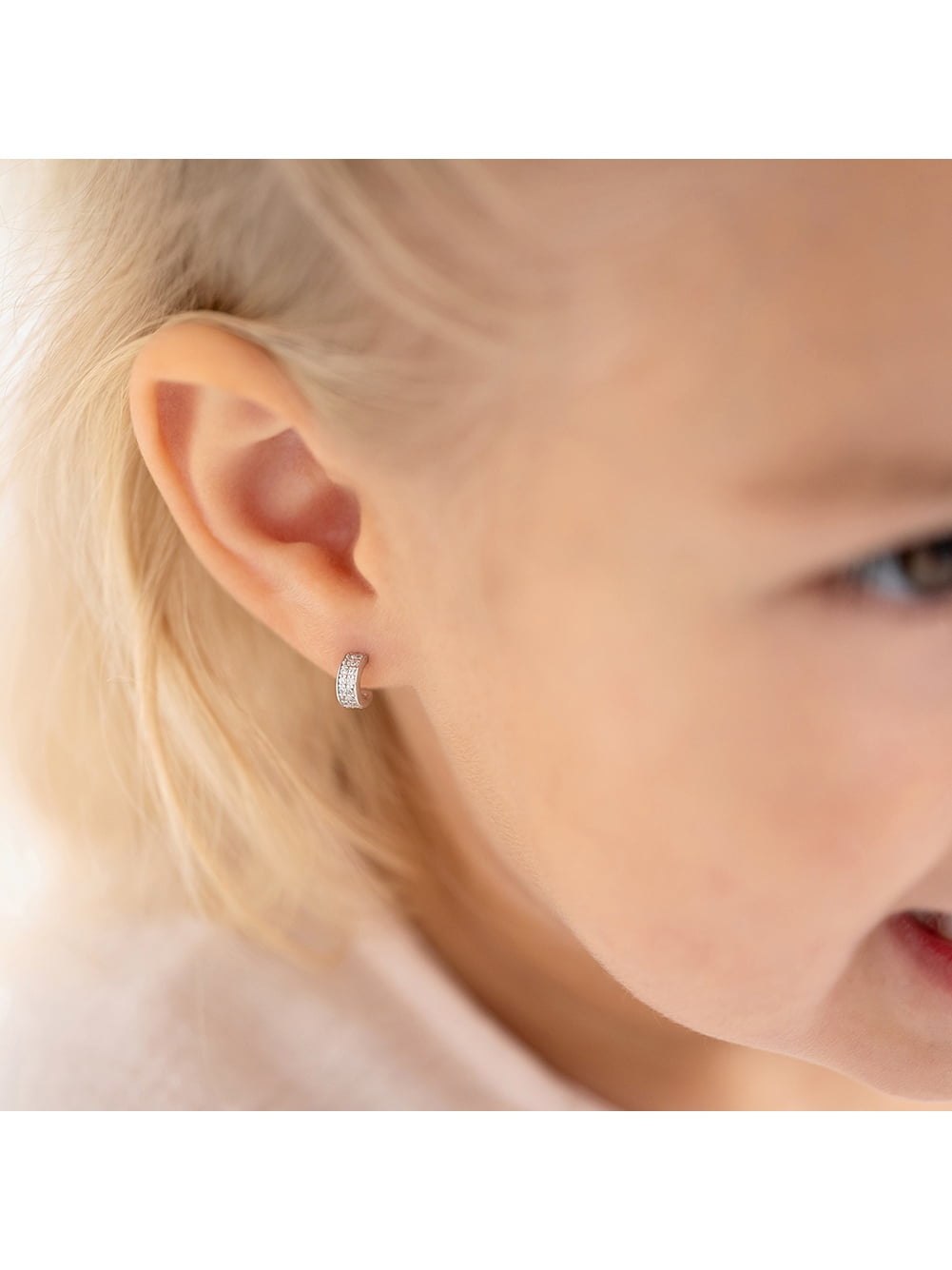Sparkling Half Hoop Children's / Girls Earrings Screw Back - Sterling Silver