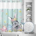 thumbnail image 3 of No Hook Shower Curtain with Built-in Rings - Easter Washable Waterproof Fabric Bathroom Curtains for Hotel,Rentals, 72 X 84 Inch Extra Long , Easter Bunny Eggs Spring Floral Light Blue Wood, 3 of 8
