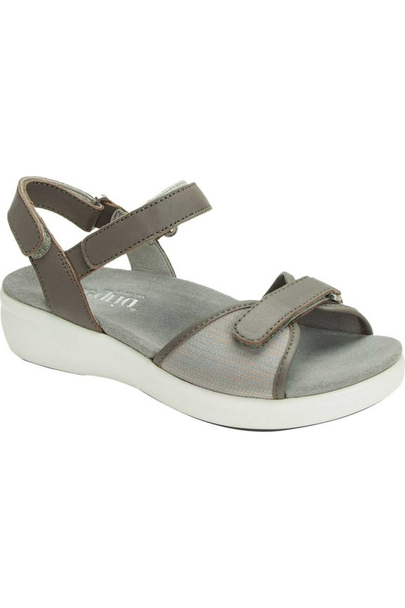 Women's Alegria by PG Lite TRAQ Qali Adjustable Strap Sandal Grey Stain Resistant Leather 35 M