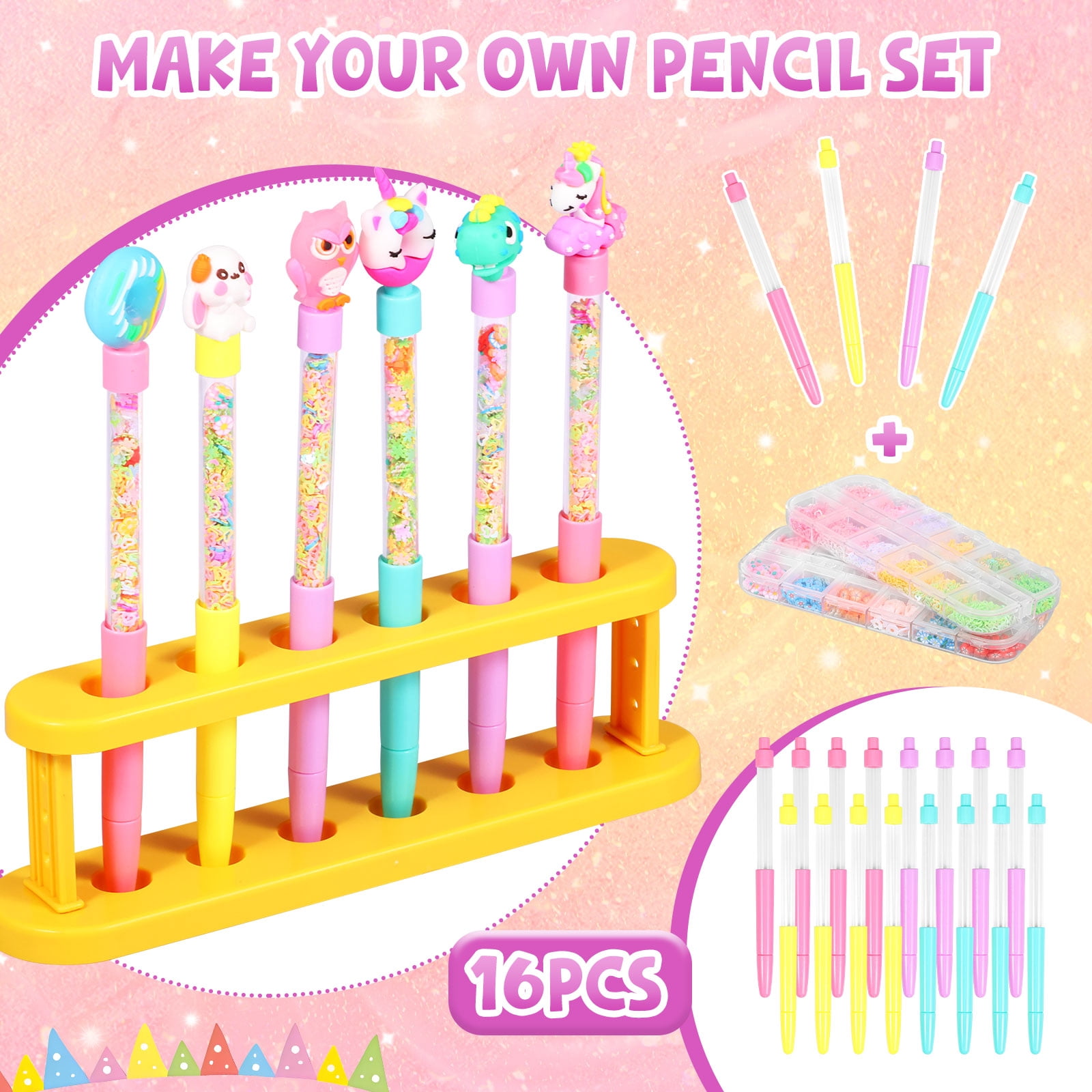 DIY Glitter Gel Pen Making Kit Creative Glitter Pen Craft Kit with 20 Replacement Refill 2 Funnel 2 Spoon for 5 to 12 Years Old Girl Boy Plastic Colorful