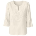 thumbnail image 7 of MEICHEN Womens 3/4 Sleeve Tops Cotton Linen Shirts V Neck Lace Casual Loose Fit Blouses Fashion Summer Essentials Tops for Women, 7 of 7