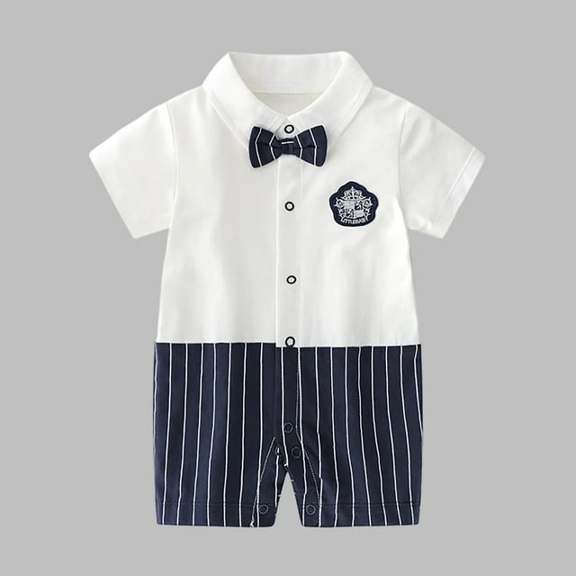 JDQJBZ Barboteuse à Manches Courtes pour Bébé Garçon, Couleur Unie, Coton, Complet Formel