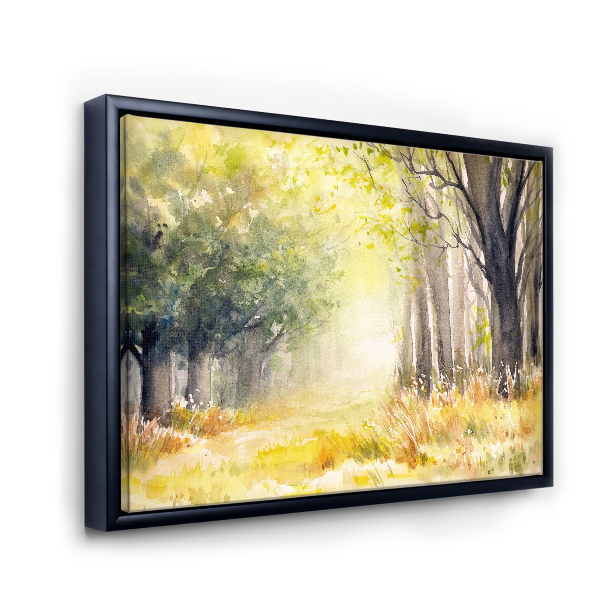 Designart 'Bright Sunshine Through The Yellow Forest Trees III' Traditional Framed Canvas Wall Art Print