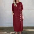 thumbnail image 7 of Hurxie Women's Summer Short Sleeve Button Down Shirt Dress A-Line Flared Maxi Long Beach Casual Dress Red,L, 7 of 7