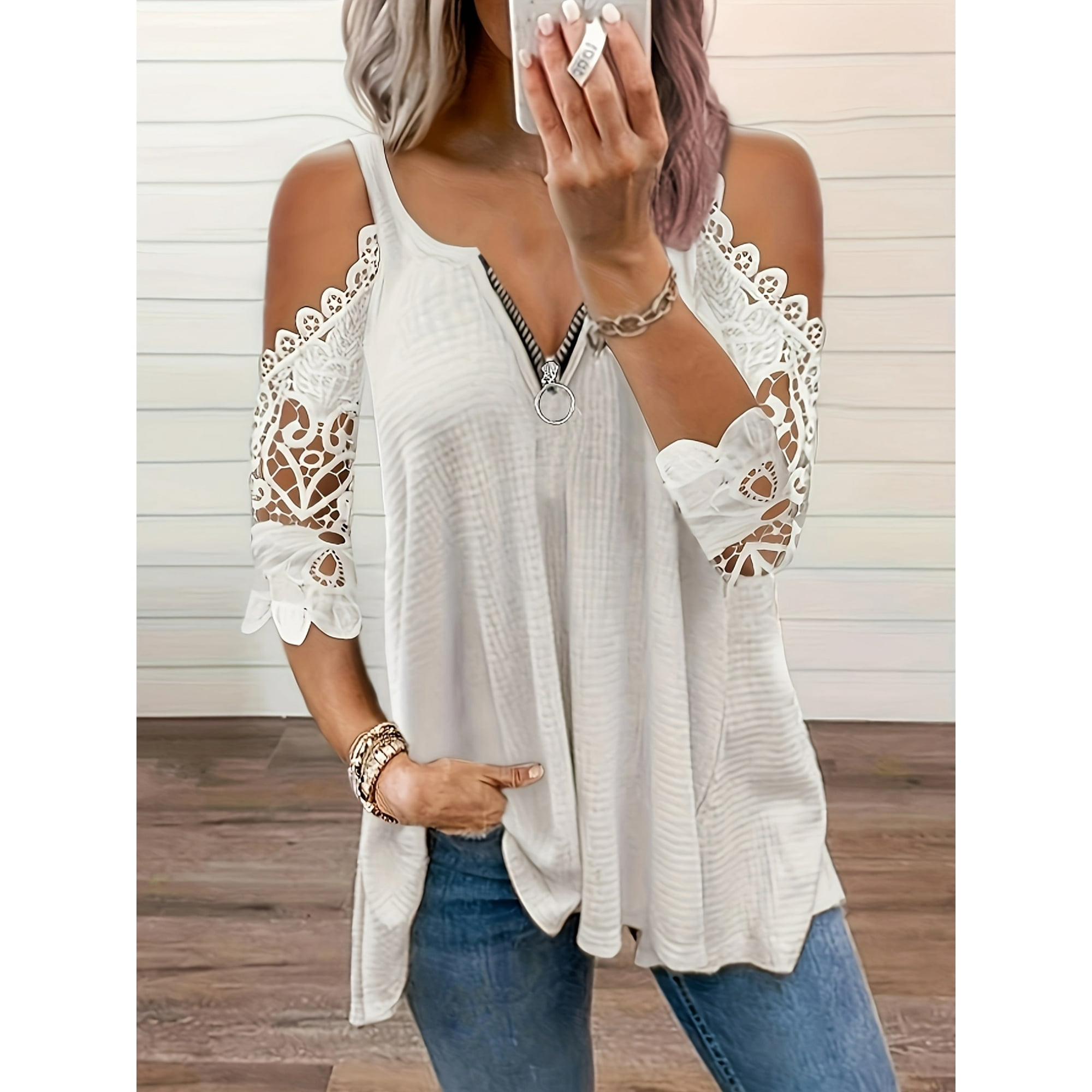 Cold shoulder zipper top clearance