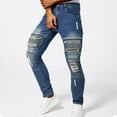 thumbnail image 3 of Yaoyar Men's Washed Distressed Denim Jeans Solid Color with Pockets Stretch Slim Fit Tapered Ankle Modern Street Style Denim Pants,32,Blue, 3 of 8