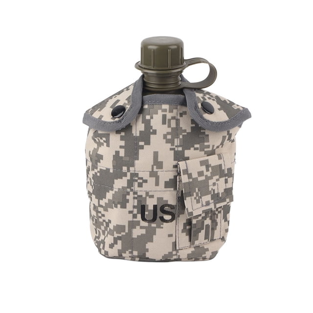 Bolsa de camuflaje para exteriores, color verde militar, botella de agua con lonchera de aluminio, ideal para senderismo y viajes.
