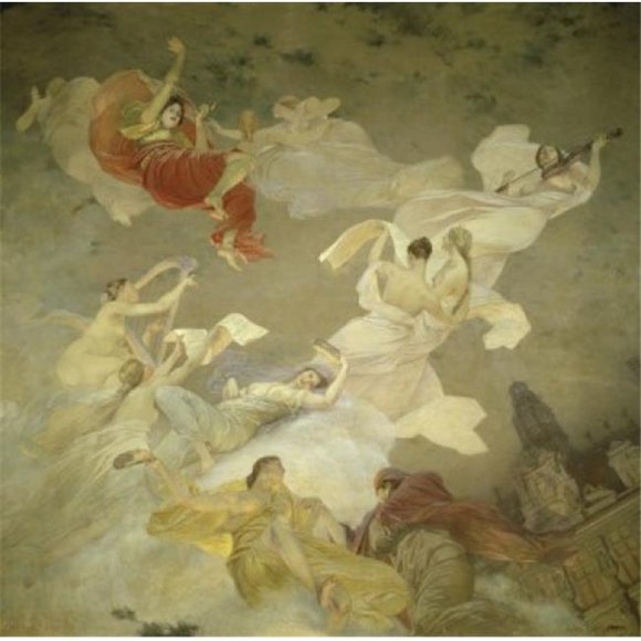 Superstock SAL11581051 Muses of Paris , Les Muses Parisiennes Jules Joseph Lefebvre, 1836-1912 & French Hotel De Ville Paris Poster Print, 18 x 24