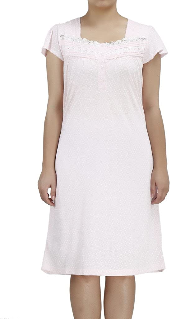 EZI Women's Short Sleeve Cottonrich Lingerie Nightgown