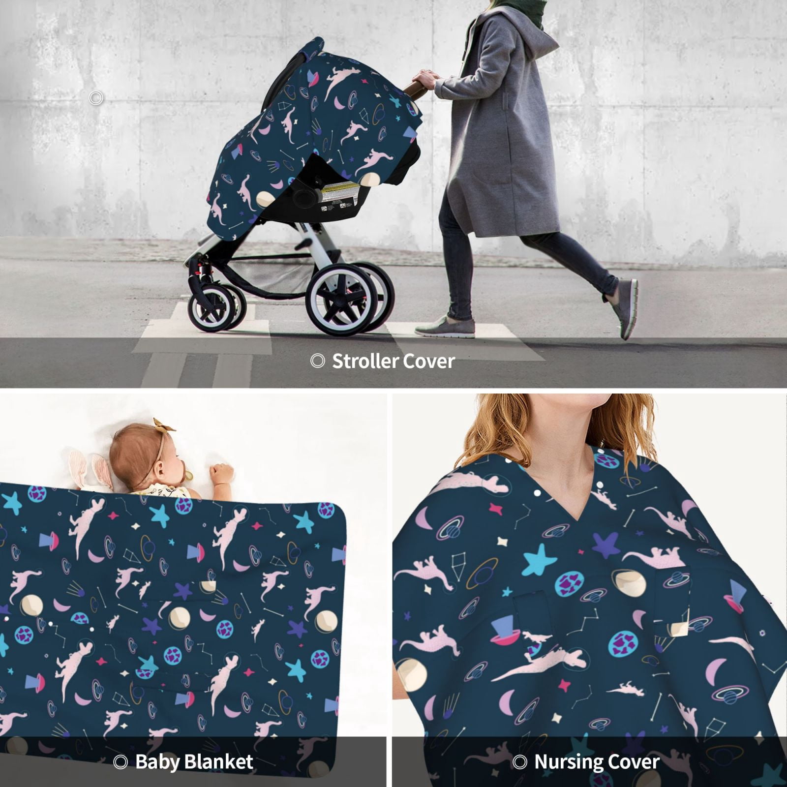Car Seat Cover Baby - Space dinosaur B Breathable Infant Car Seat Cover for Baby Carseat, Lightweight Comfort Baby Essentials Must Haves Newborn Stuff for Girl Boy