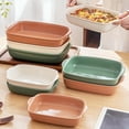 thumbnail image 4 of TUSIMI Ceramic Baking Dish Set of 3,Rectangular Casserole Dish, Porcelain Bakeware Lasagna Pan with Handle for Oven, Microwave, Convection Oven, Dishwasher Safe (Green, Set of 3), 4 of 7