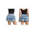 thumbnail image 2 of LMLYSoH Women's Layered Ruffle Denim Skirts Fashion Mid Waist Jean Mini Skirts A-line Skirts Streetwear, 2 of 8