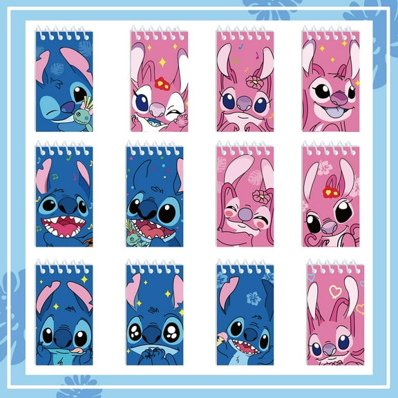 24 Pieces Stitch Mini Notepads Multicolor Style Pocket Notebook Coil Gift Set Anime Theme Suitable for Birthday Office Party Gifts, 12 Styles