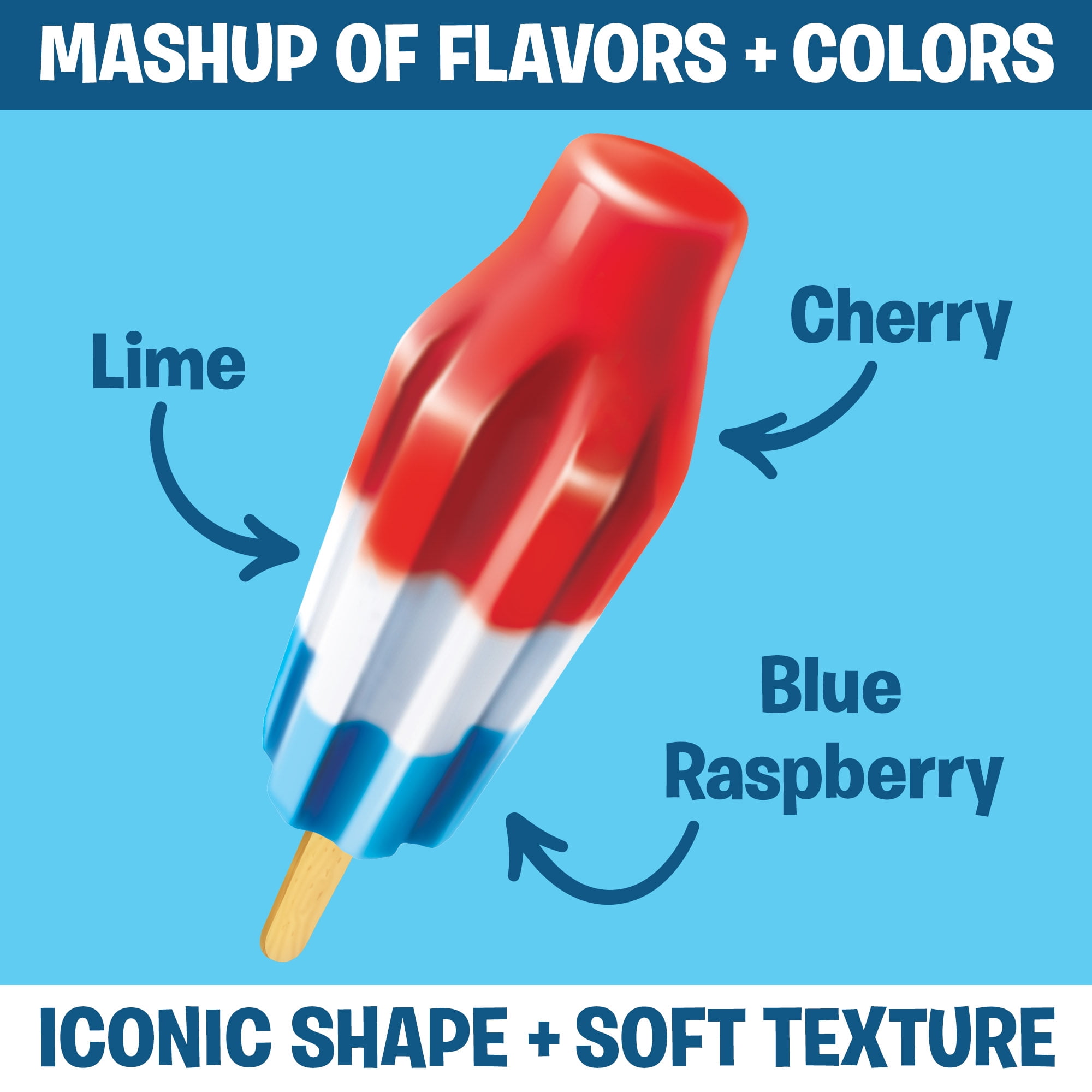 Bomb Pop Original Freeze Ice Pops, Frozen Dessert, Cherry, Lime, & Blue Raspberry, 12 Pack