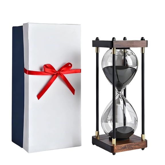60-Minute Large Wooden Hourglass Timer – Vintage Sand Timer with Present Box, Decorative 9.8" Hour Glass, Customizable Sand Color & Free Engraving, Home Office Desk Decor