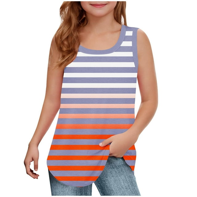 RXIRUCGD 2025 Vêtements d'Été pour Enfants Filles Décontracté Sans Manches Col Rond Imprimé