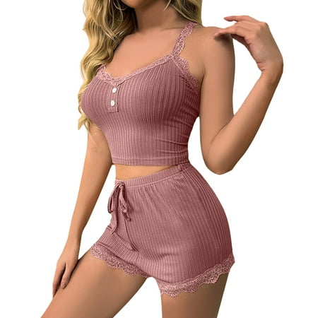 

Women Pajamas For Plus Size For Casual Lace Suspenders Shorts Home Wear Pajamas Set