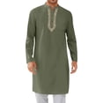 thumbnail image 2 of Kaftan for Men Kurta Set for Men Caftan Mens Kaftan Thobe for Men Mens Kaftan Thobe Button Down Casual Henley Shirts Long Sleeve Robe Cotton Linen Muslim Gown Shirt, Army Green-L, 2 of 5