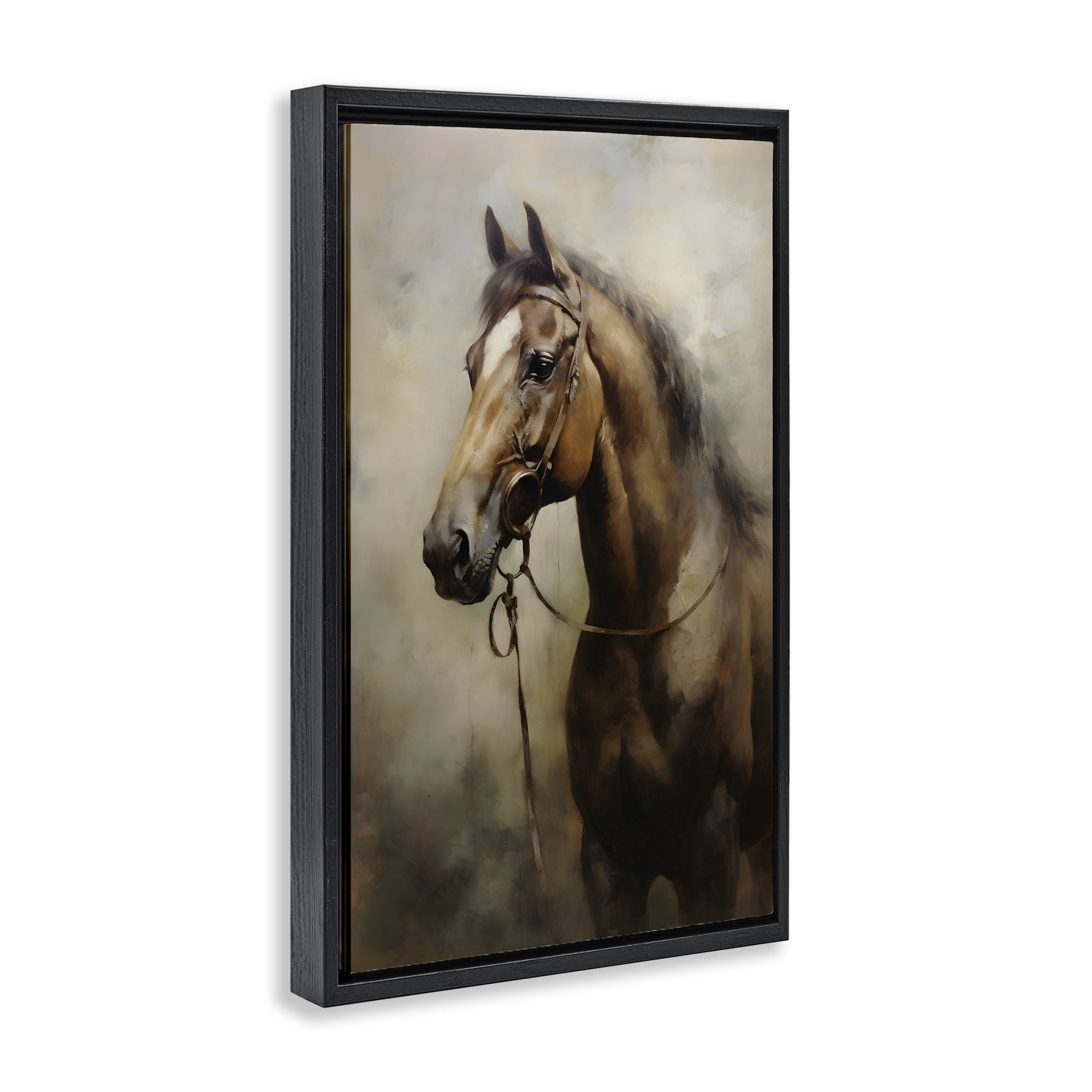 Stupell Industries Brown Horse Portrait Animals & Insects Painting Black Floater Framed Canvas Art Print Wall Art, 17 x 25