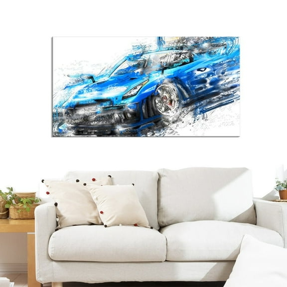 DESIGN ART Burning Rubber Blue Super Car Small Gallery Wrapped Canvas