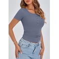 thumbnail image 5 of PRETTYGARDEN Women's Spring Summer Short Sleeve Tops Ribbed Henley Button Slim Fit Basic Casual T Shirts Blouse Clothing, 5 of 10
