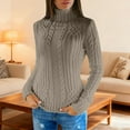 thumbnail image 2 of Arlun Women's Turtleneck Sweaters Cable Knit Long Sleeve Stretch Slim Fit Pullover Tops Fall Winter Casual Solid Color Basic Base Layer Sweater Trendy Winter Warm Outfits Grey M, 2 of 5