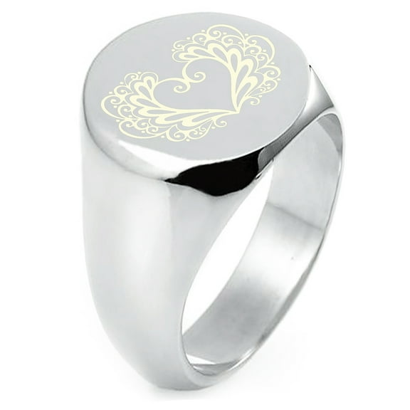 Sterling Silver Floral Filigree Heart Engraved Round Flat Top Polished Ring