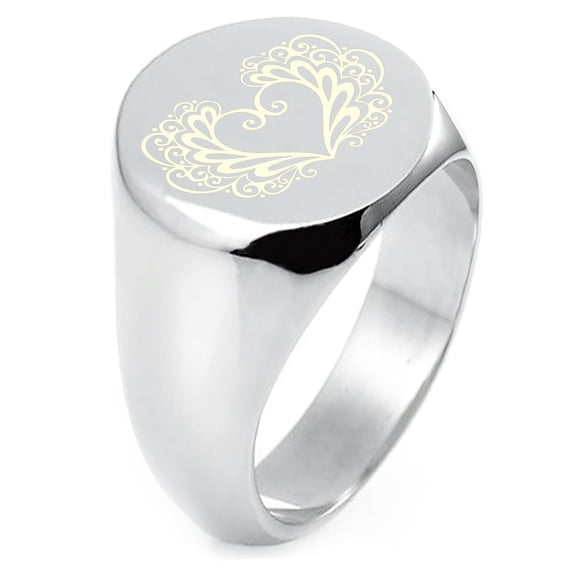 Sterling Silver Floral Filigree Heart Engraved Round Flat Top Polished Ring