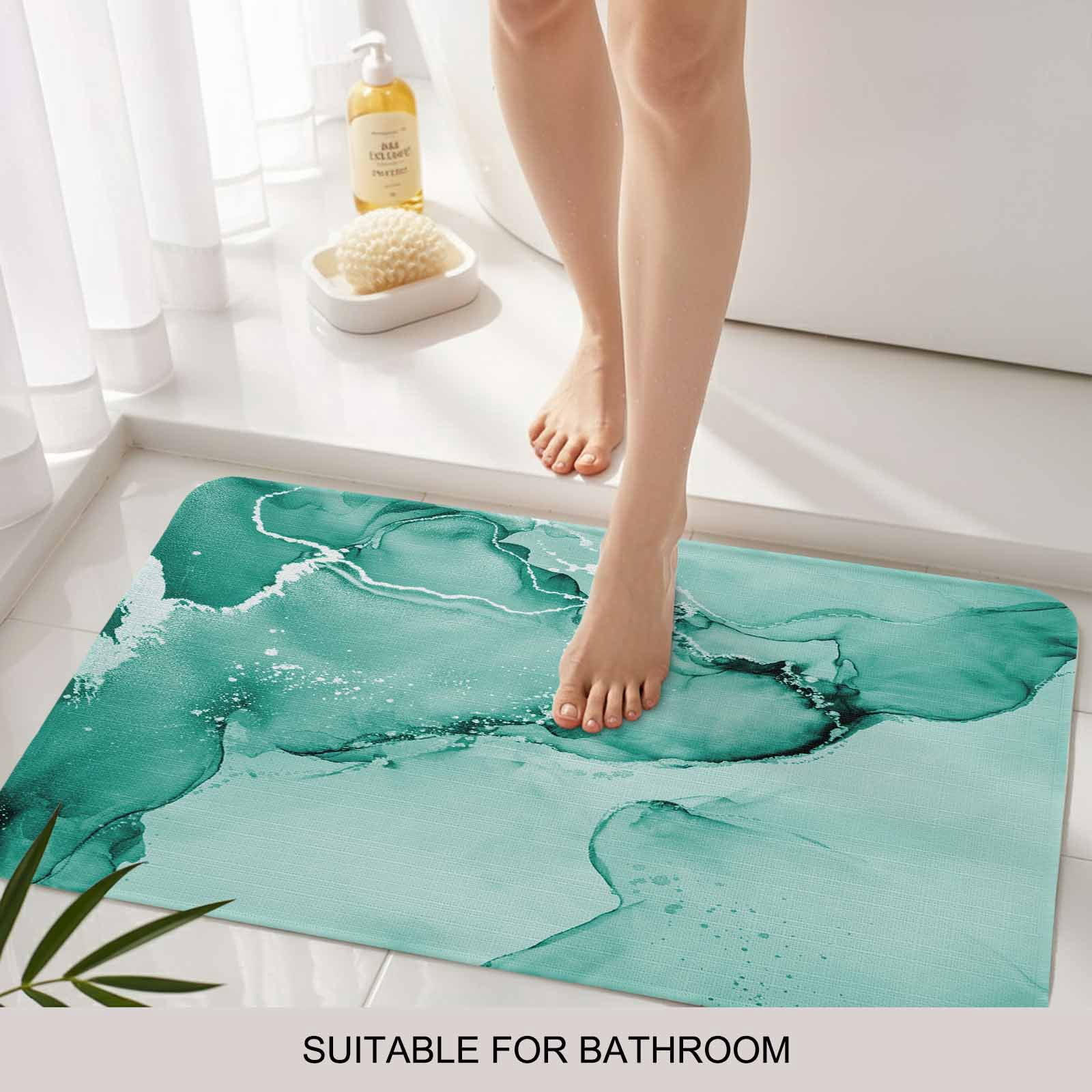 Turquoise Marble Doormat Outdoor Entrance 20"x31.5", Nature Marble Stone Ripple Modern Art Absorb Moisture Dirt Door Mats, Non-Slip Rubber Backing Floor Mats Indoor, Low-Profile Front Door Rugs