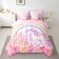 thumbnail image 2 of jejeloiu Kawaii Unicorn 7pcs Bedding Comforter Set,Gold Stars Colorful Rainbow Queen Bedding Sets,Chic Dreamy Castle Queen Sheet Sets For Girl,Breathable Home Decor Reversible, 2 of 8