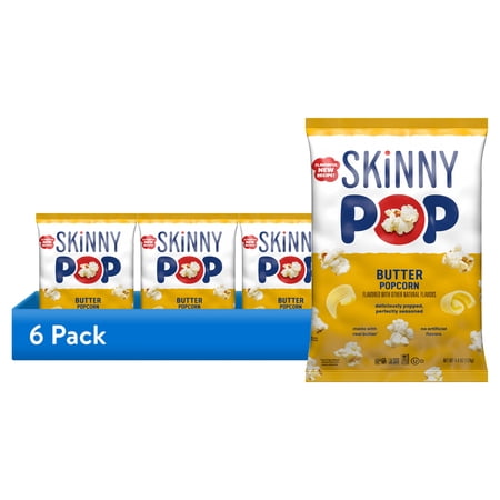 (6 pack) SKINNYPOP Gluten-Free Butter Popcorn Snack, 4.4 oz Bag