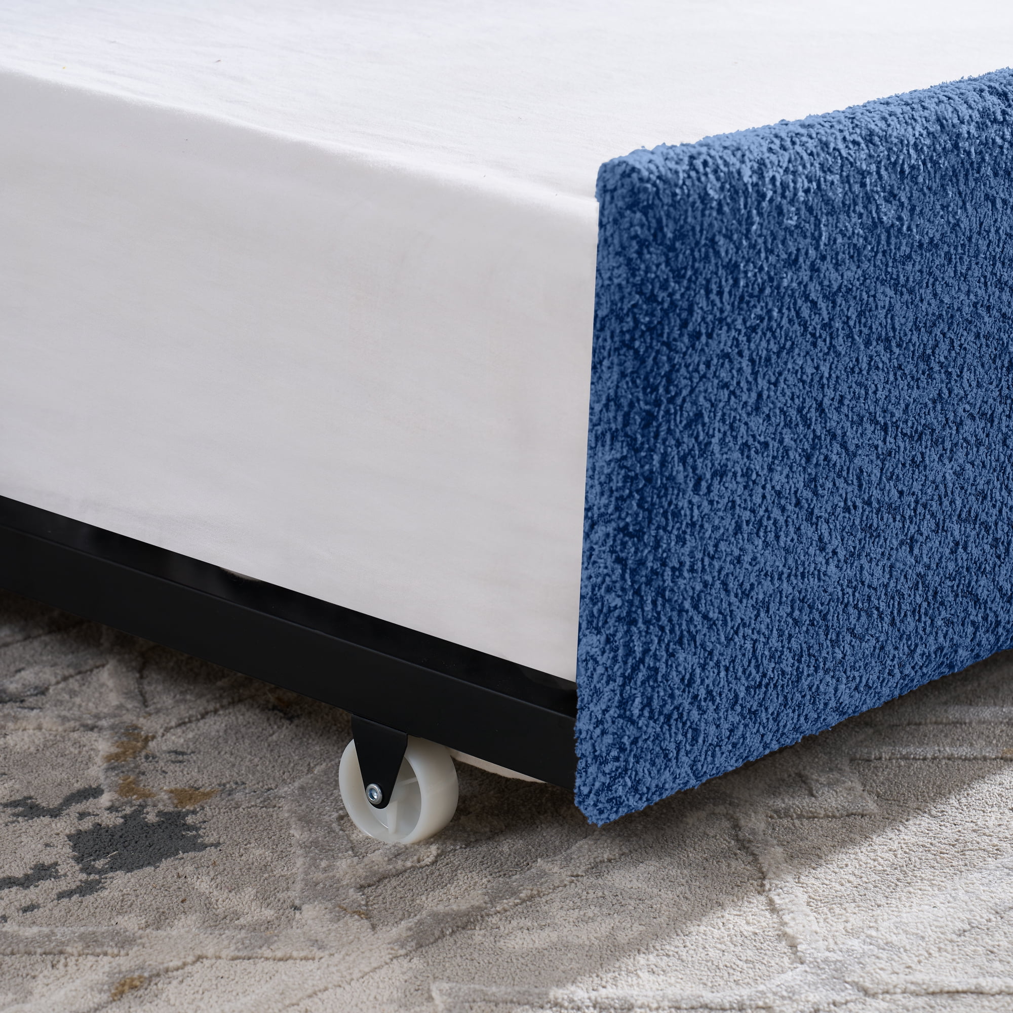 Mintazer Full Upholstered Daybed with Trundle, Boucle Fabric Sofa Bed for Living Room & Bedroom, Blue